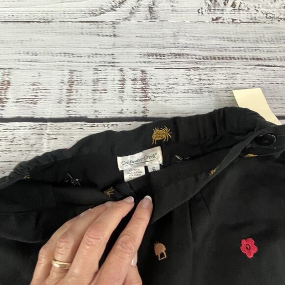 Coldwater Creek Pants sz 6 Black Tropical Palm Trees Pineapples Flowers Stretch - Picture 5 of 7